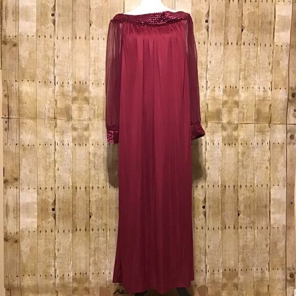 Vintage JCPenney Fashions Wine Sequin Neck Dress 20 1/2 - Picture 1 of 8